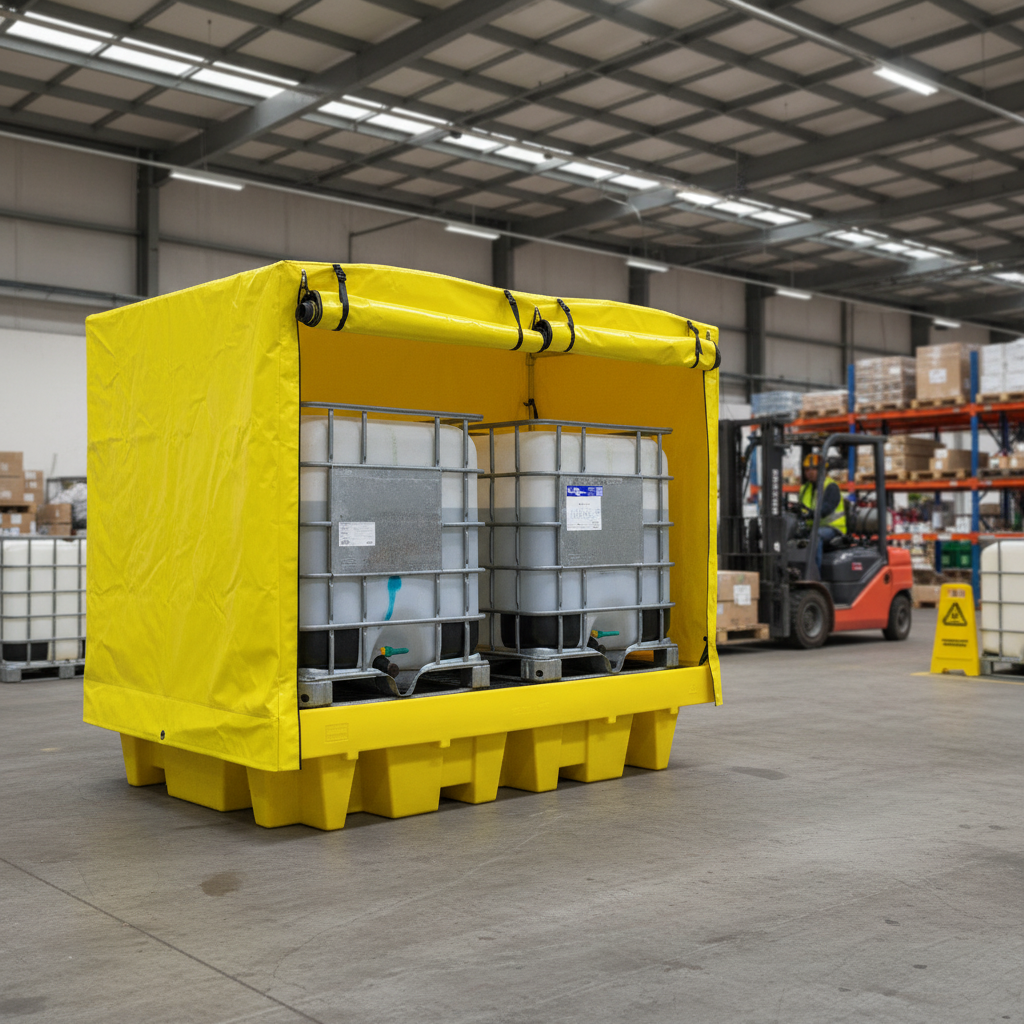 Covered Double IBC Spill Pallet 1140 Litre 2560 x 1350 x 2140mm for Outdoor Spill Control