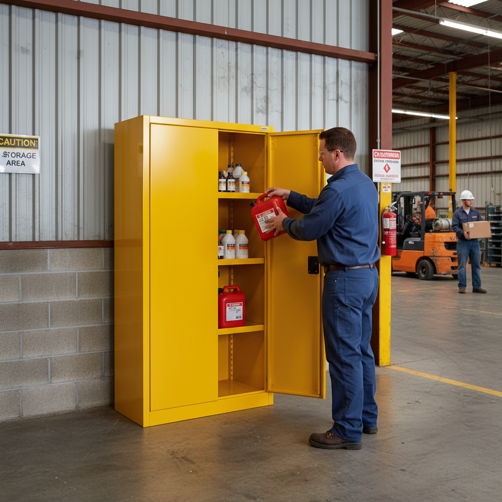 Flammable Liquids Storage Cabinet 170 Litre 1092mm x 457mm x 1651mm Yellow for Safe Chemical Storage
