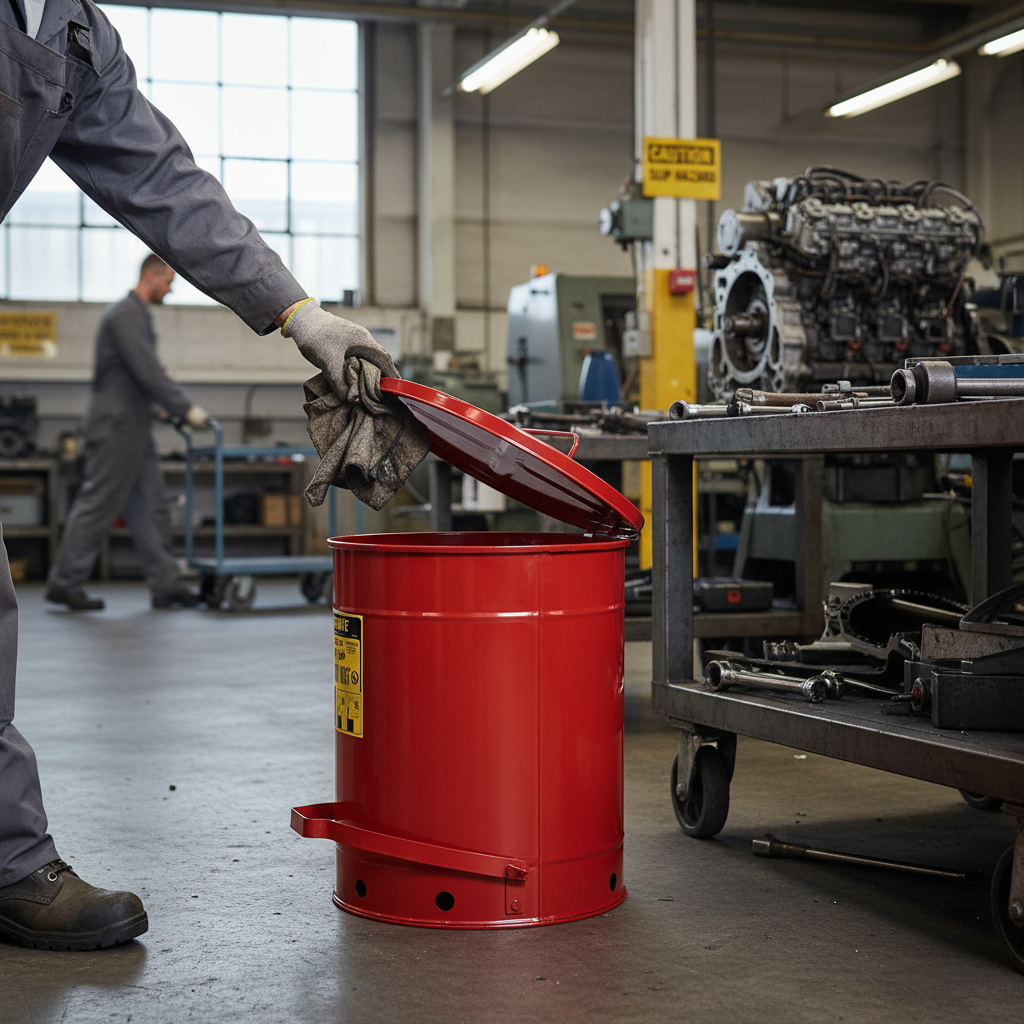 Oily Waste Can 52 Litre 408mmØ x H514mm Red for Storing Used Cloths