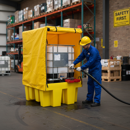 Covered Single IBC Spill Pallet 1100 Litre 1760 x 1350 x 2440mm for Outdoor Spill Containment