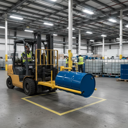 Hinged Forklift Drum Forks 400kg 567mm Yellow for Drum Handling