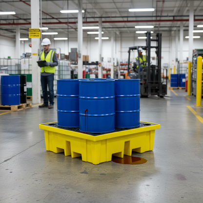 Plastic Spill Pallet 250 Litre 1220 x 1220mm Yellow for Drum Storage