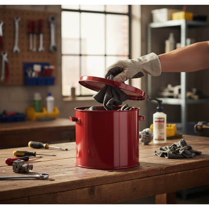 Oily Waste Can 8 Litre 244mmØ x H232mm Red for Bench Top Use