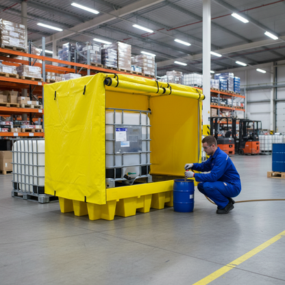 Covered Double IBC Spill Pallet 1140 Litre 2560 x 1350 x 2140mm for Outdoor Spill Control