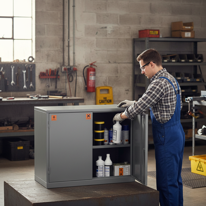 Hazardous Liquid COSHH Cabinet 33kg 915mm x 457mm x 711mm Grey for Chemical Storage