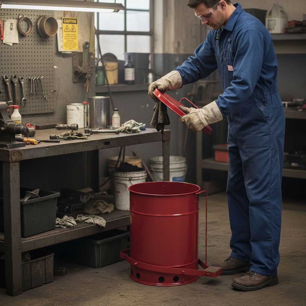 Oily Waste Can 20 Litre 302mmØ x H403mm Red for Storing Used Cloths