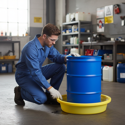 Single Drum Tray 50 Litre 870mmØ x H190mm Yellow for Drum Spill Control