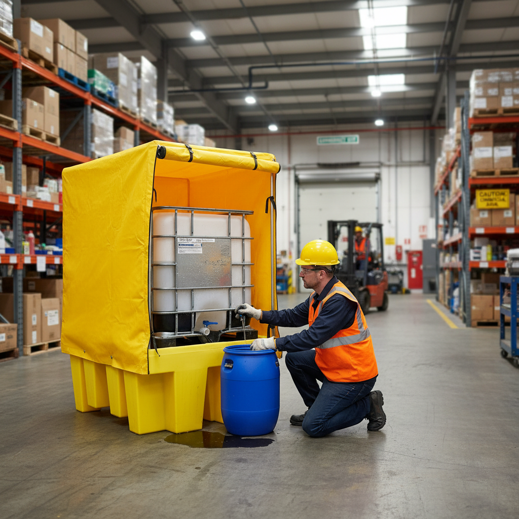 Covered Single IBC Spill Pallet 1100 Litre 1760 x 1350 x 2440mm for Outdoor Spill Containment