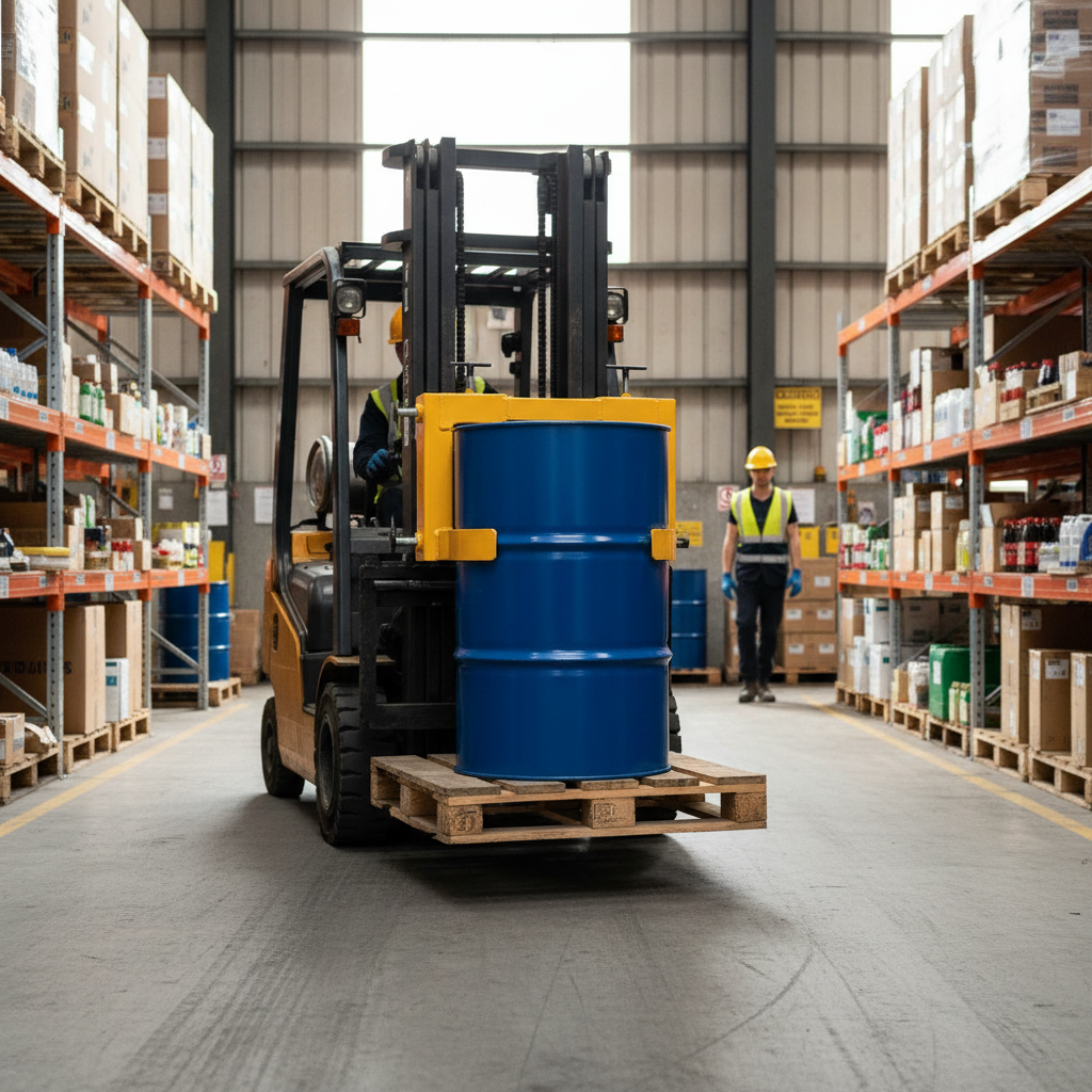 Forklift Drum Clamp 500kg 560mm Yellow for Lifting Steel Drums