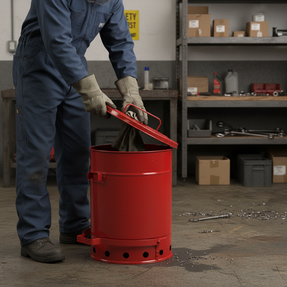 Oily Waste Can 34 Litre 354mmØ x H464mm Red for Storing Used Cloths