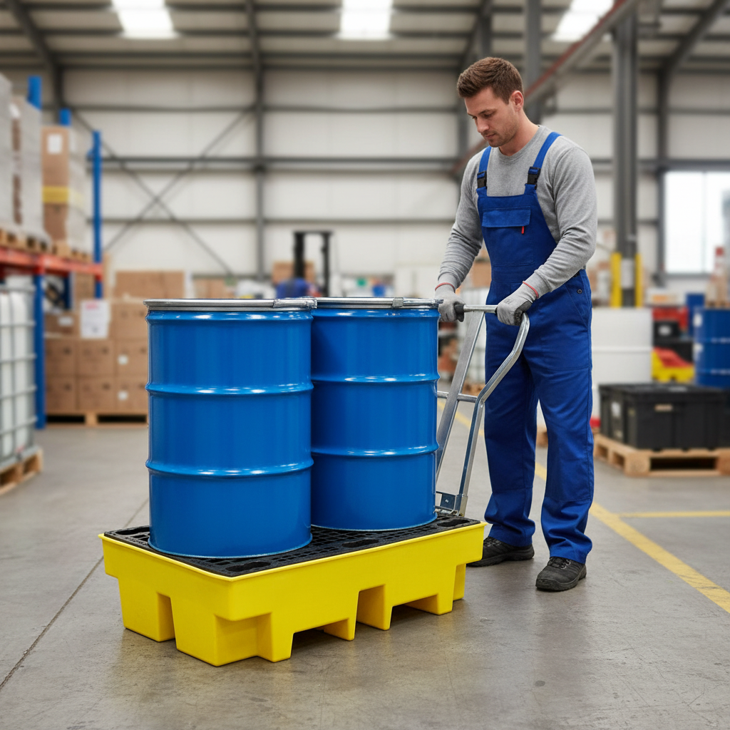 Double Drum Spill Pallet 240 Litre 1220 x 820 x 330mm Yellow for Chemical Storage