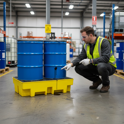 Double Drum Spill Pallet 240 Litre 1220 x 820 x 330mm Yellow for Chemical Storage