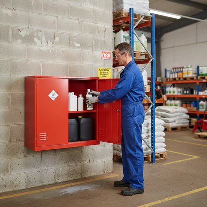 Pesticides & Agrochemical Cabinet 33kg 915mm x 457mm x 711mm Red for Chemical Storage