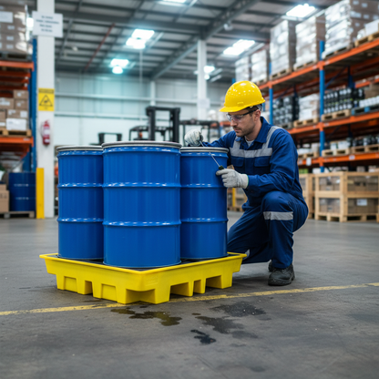 Low Profile Plastic Spill Pallet 205 Litre 1280mm x 1285mm for Drum Storage