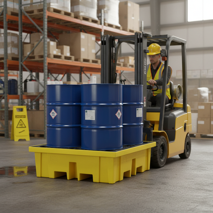 Plastic Spill Pallet 250 Litre 1220 x 1220mm Yellow for Drum Storage