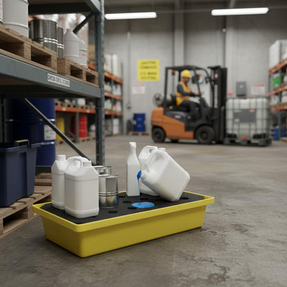 Drip Tray 31 Litre 805mm x 405mm x 170mm Yellow with Black Grid for Small Container Spill Containment