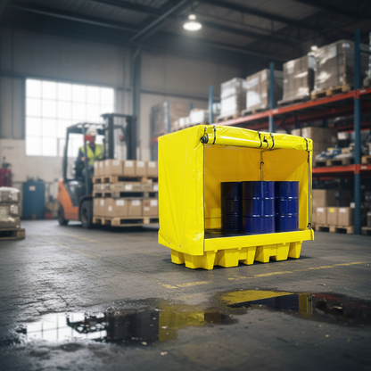 Covered Spill Pallet 3000kg 2560 x 1350 x 2140mm Yellow for Outdoor Drum Storage