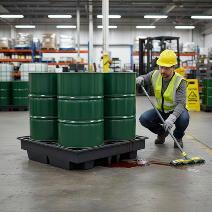 Low Profile Recycled Spill Pallet 230 Litre 1280mm x 1285mm x 275mm for Drum Storage