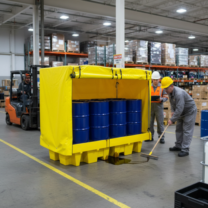 Covered Spill Pallet 3000kg 2560 x 1350 x 2140mm Yellow for Outdoor Drum Storage