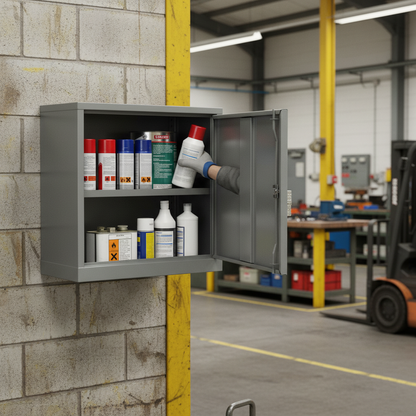 Hazardous Liquid COSHH Cabinet 19kg 609mm x 305mm x 609mm Grey for Chemical Storage