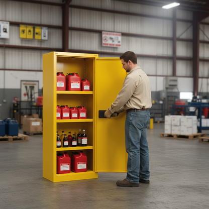 Flammable Liquids Storage Cabinet 170 Litre 1092mm x 457mm x 1651mm Yellow for Safe Chemical Storage