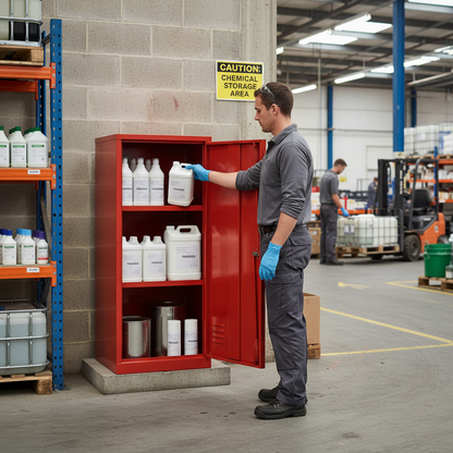 Pesticides & Agrochemical Cabinet 25kg 457mm x 457mm x 915mm Red for Chemical Storage