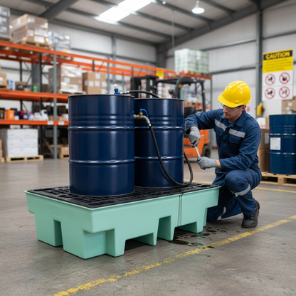 Double Drum Spill Pallet 240 Litre 1220 x 820 x 330mm for Chemical Storage