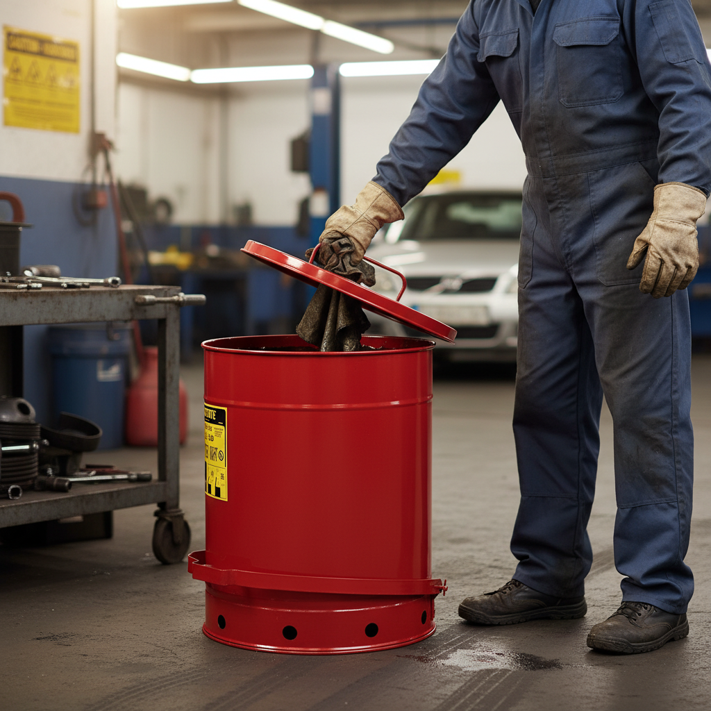 Oily Waste Can 52 Litre 408mmØ x H514mm Red for Storing Used Cloths