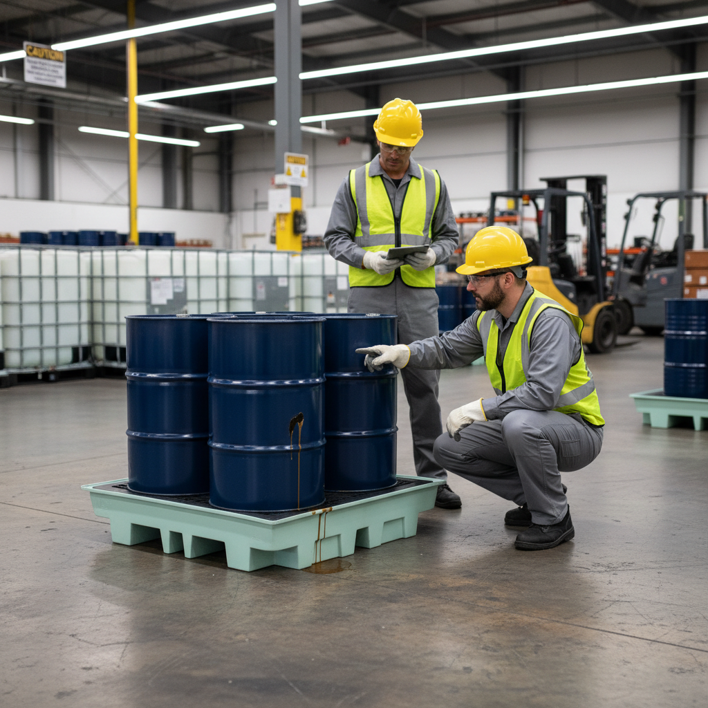 Low Profile Plastic Spill Pallet 205 Litre 1280mm x 1285mm x 275mm Mint Green for Drum Storage